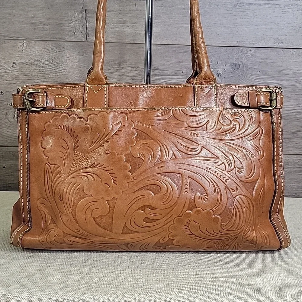Patricia Nash Brown Tooled Leather Shoulder Bag
